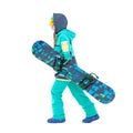 Young snowboarder girl holding snowboard isolated. Royalty Free Stock Photo