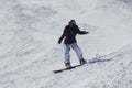 Young snowboarder woman sliding downhill. Royalty Free Stock Photo