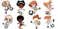 Young soccer ball girl kid child vector graphics illustration Royalty Free Stock Photo