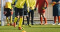 Young Soccer Goalkeepers at Training Unit. Boy Soccer Players Improving Speed Skills Royalty Free Stock Photo