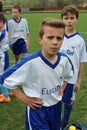 Young soccer players during the halftime break