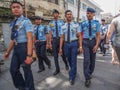 Young soldiers in blue uniforms