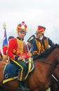 Young soldiers in red uniform at Borodino