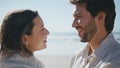 Young soulmates standing ocean beach enjoying family weekend close up. Love date Royalty Free Stock Photo