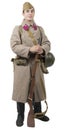 Young Soviet soldier with winter uniform on the white backgroun Royalty Free Stock Photo