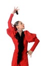 Young Spanish woman dancing flamenco with castanets in her hands Royalty Free Stock Photo