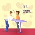 Office Romance Between Young Man and Woman at Work