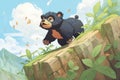 young spectacled bear climbing up a steep hill
