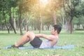 Young sport man exercising before jogging-outside in nature Royalty Free Stock Photo