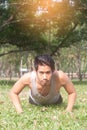 Young sport man exercising before jogging-outside Royalty Free Stock Photo