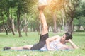 Young sport man exercising before jogging-outside Royalty Free Stock Photo