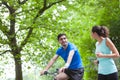 Young sportive couple jogging at the park