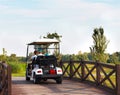 Young sportive people in the golfcar Royalty Free Stock Photo