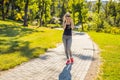 Young sports girl posing in the park Royalty Free Stock Photo