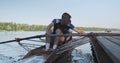 Young sports team two teenage boys with double boat kayak Royalty Free Stock Photo