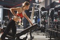 Young sports woman doing exercises with dumbbells in the gym. Royalty Free Stock Photo