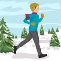 Young sportsman jogging outside in winter park