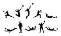 Young sportsman playing volleyball set with different gestures variations.