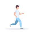 Young sportsman running guy jogging active fithess training healthy lifestyle concept male cartoon character full length