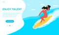 Young sportswoman surfing in sea or ocean Royalty Free Stock Photo