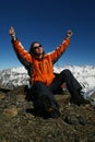 Young sportswomen glad because of mountaineering Royalty Free Stock Photo