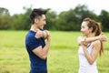 Young  couple working out together outdoors Royalty Free Stock Photo