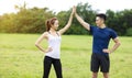 sporty couple working out together outdoors Royalty Free Stock Photo