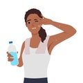 Young sporty woman drinking water and wiping sweat with a towel after workout. Healthy lifestyle concept Royalty Free Stock Photo