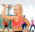 Young sporty woman with light dumbbell Royalty Free Stock Photo