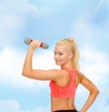 Young sporty woman with light dumbbell Royalty Free Stock Photo