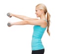 Young sporty woman with light dumbbells Royalty Free Stock Photo
