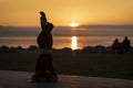 Young sporty woman practicing yoga, doing headstand exercise Royalty Free Stock Photo