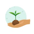 A young sprout in a clump of soil. Vector illustration. Seedling planting season. Subsistence farming