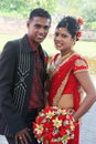 Young Sri Lankan married couple during their traditional `Homecoming` reception Royalty Free Stock Photo