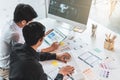 Young startup ux ui front end designers developing programming and coding responsive web content or mobile app from prototype and Royalty Free Stock Photo