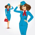 Young stewardess saluting greetings