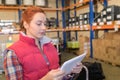 Young storage clerk reading tab Royalty Free Stock Photo