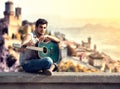 Young street guitarist Royalty Free Stock Photo