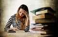 Young stressed student girl studying and preparing MBA test exam Royalty Free Stock Photo