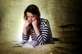 Young stressed student girl studying and preparing MBA test exam Royalty Free Stock Photo