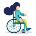 Young strong woman sits in wheelchair. Invalid girl living with disability, equal opportunities concept  Cartoon Royalty Free Stock Photo