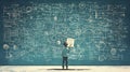 Young student analyzing complex equations on a large chalkboard Royalty Free Stock Photo