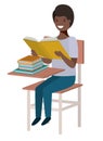Young student black boy reading in school chair Royalty Free Stock Photo