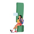 Young Student Female Character Sitting at Huge Exclamation Mark With Books, Backpack, Smile and Speech Bubble