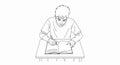 Young student focused on studying and writing in a notebook at a desk, presented as a clean line drawing illustration Royalty Free Stock Photo