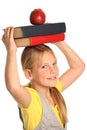 Young Student Girl with Books and Apple