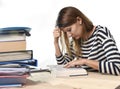 Young student girl concentrated studying for exam at college library education concept