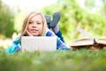 Young student girl with laptop Royalty Free Stock Photo
