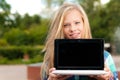 Young student girl with laptop Royalty Free Stock Photo