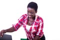 Portrait of a young female student with laptop, smiling Royalty Free Stock Photo